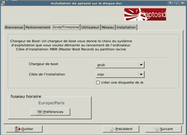 Grub/Timesone tab - aptosid Installer grub-to-mbr