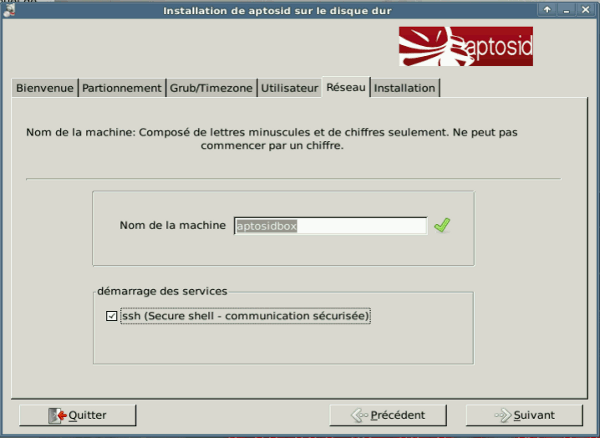 Network tab - aptosid Installer hostname