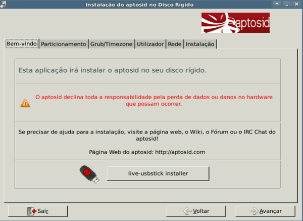 Welcome tab - aptosid Installer aptosid-Installer1
