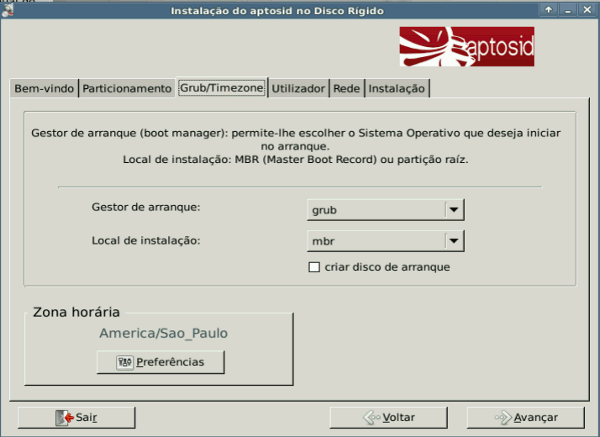 Grub/Timesone tab - aptosid Installer grub-to-mbr