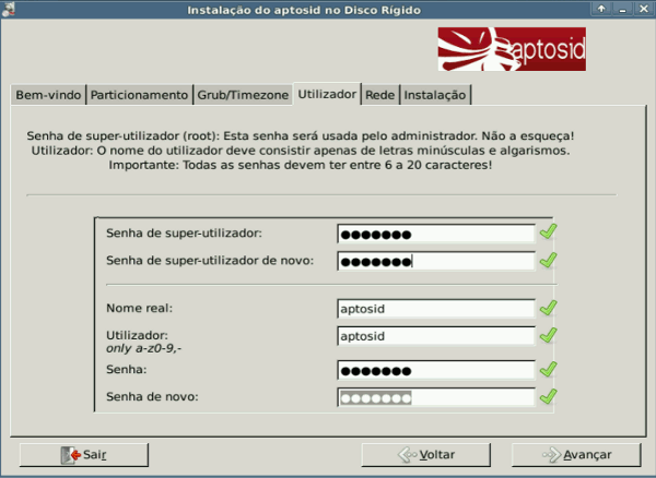 User/Password tab - aptosid Installer choosing-pw