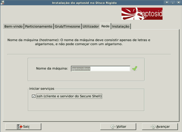 Network tab - aptosid Installer hostname